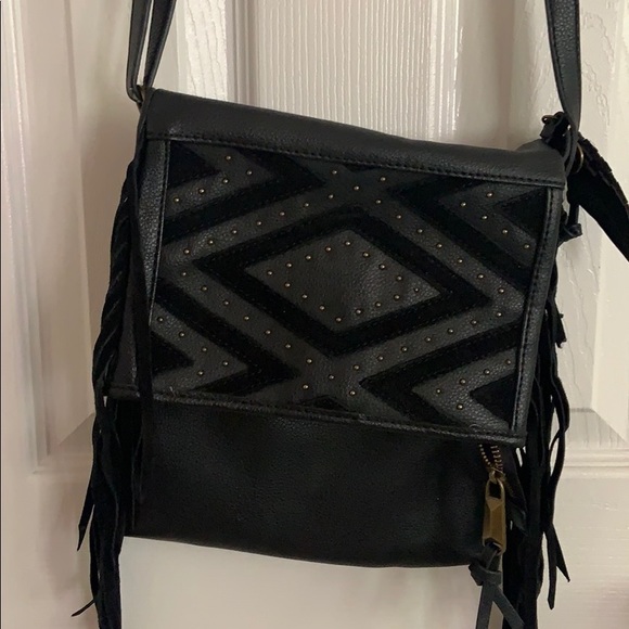Jessica Simpson Handbags - Black studded cross body fringe bag